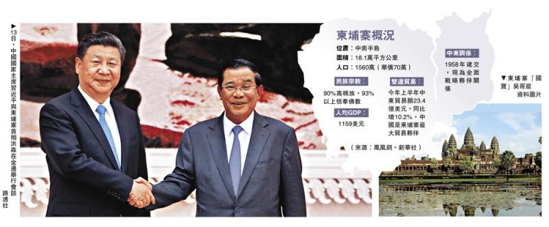 13日，中國國家主席習近平與柬埔寨首相洪森在金邊舉行會談/路透社