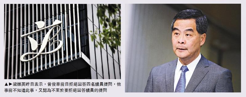 梁振英昨日表示，曾俊華前日拒絕回答四名議員提問，他事前不知道此事，又認為不至於要拒絕回答議員的提問