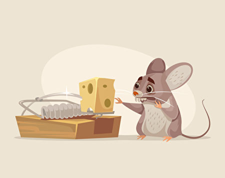 Scared,Mouse,Character,Trying,To,Get,Cheese,Out,Of,Mousetrap.